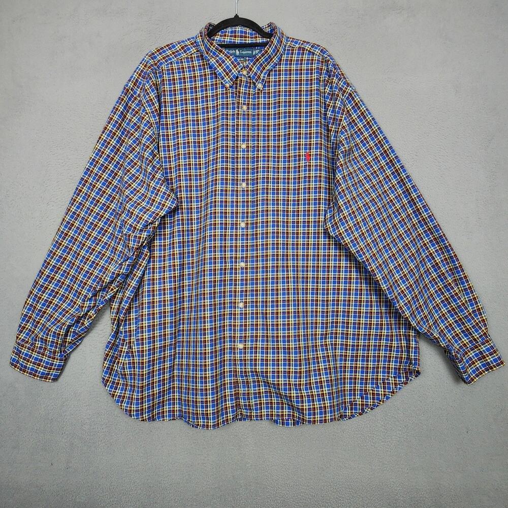 Ralph Lauren Shirt Mens 3XB Big Blue Plaid Classic Fit Button Down Long Sleeve